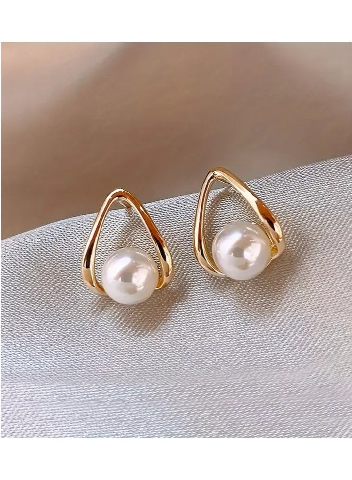 Simple Hollow Water Drop With Imitation Pearl Design Stud Earrings Zinc Alloy Jewelry Elegant Leisure Style For Women Gift  - Image 4