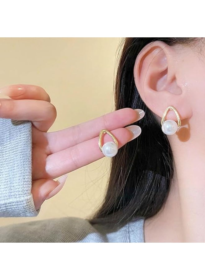 Simple Hollow Water Drop With Imitation Pearl Design Stud Earrings Zinc Alloy Jewelry Elegant Leisure Style For Women Gift  - Image 2