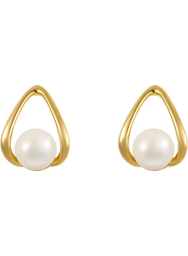 Simple Hollow Water Drop With Imitation Pearl Design Stud Earrings Zinc Alloy Jewelry Elegant Leisure Style For Women Gift  - Image 1