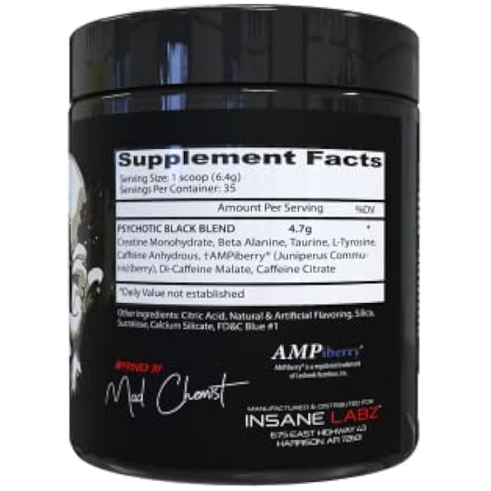 Insane Labz Psychotic Black Edition Mid Stimulant Pre Workout Powder, Energy Focus Pumps, Loaded with Creatine Beta Alanine Taurine Fueled by AMPiberry, 35 Servings (Gummy Candy) - Image 3