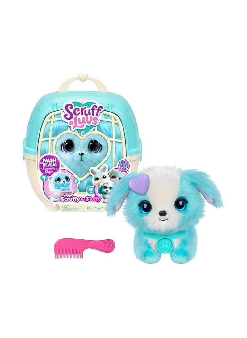 Scruff a luvs Scruff-A-Luvs Mystery Rescue Pet Single Pack – Blue | Wash, Groom & Reveal Plush Puppy, Kitty or Bunny | Includes Carrier, Brush, Collar & Adoption Certificate - Image 1