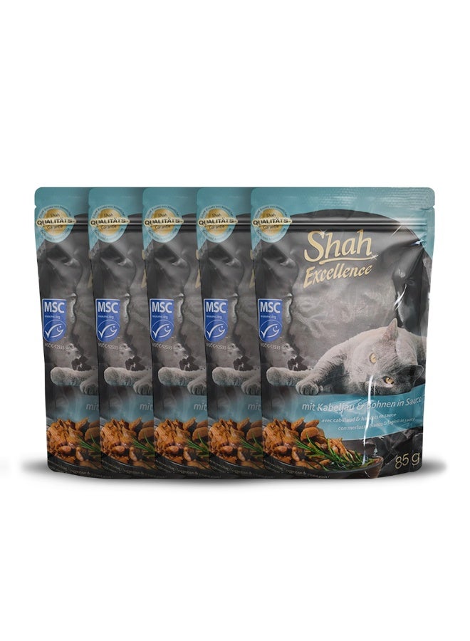 Shah Excellence Wet food For Cats In sauce 85g with cod fish & beans - Image 1