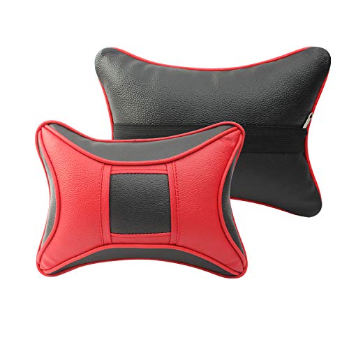 Auto Hub Car Neck Rest Pillow for All Cars - PU Leather, Pack of 2 (Eye Black, Red) - Image 3