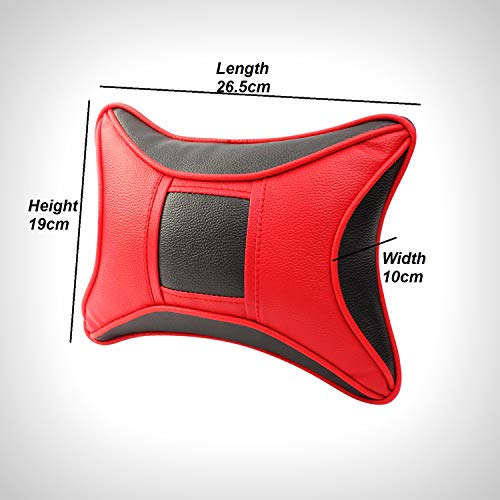 Auto Hub Car Neck Rest Pillow for All Cars - PU Leather, Pack of 2 (Eye Black, Red) - Image 2