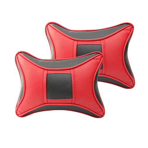 Auto Hub Car Neck Rest Pillow for All Cars - PU Leather, Pack of 2 (Eye Black, Red) - Image 1