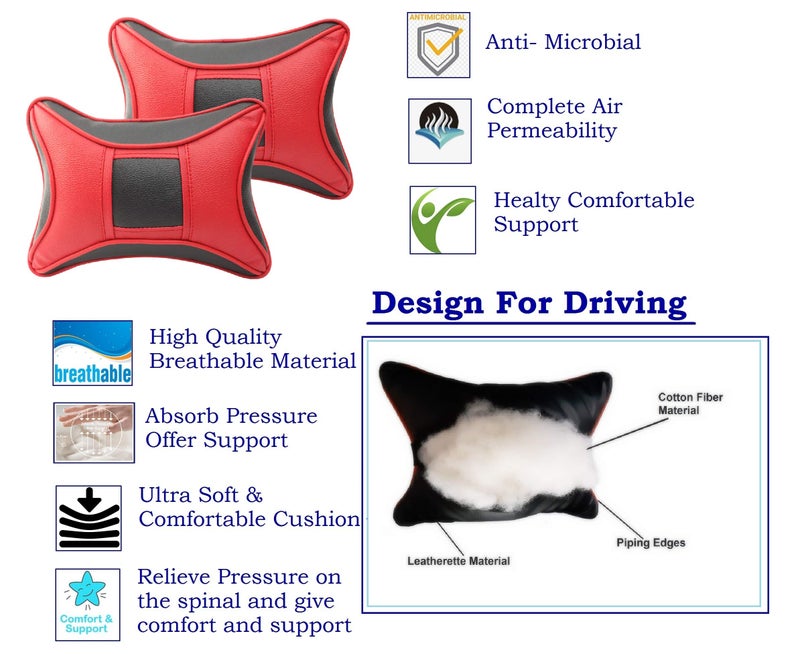 Auto Hub Car Neck Rest Pillow for All Cars - PU Leather, Pack of 2 (Eye Black, Red) - Image 4