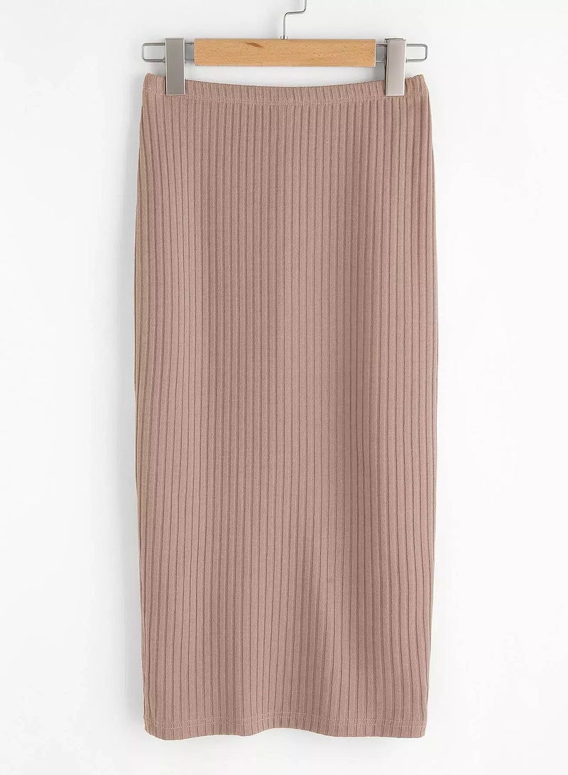 Split Back Ribbed Knit Skirt  - Image 1