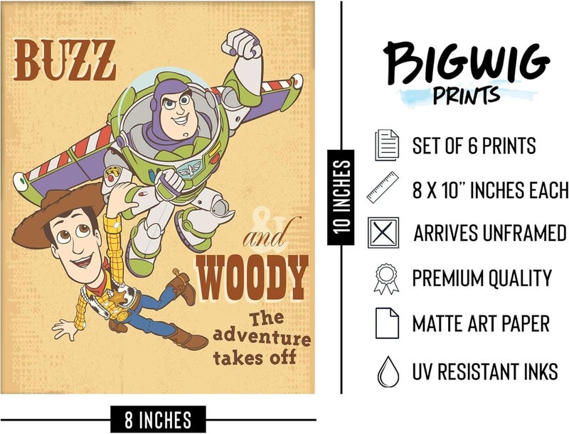 BigWig Prints - ملصقات أفلام ديزني الكلاسيكية، فن جداري للحضانة من ديزني، ديكور جداري لغرفة النوم، ديكور منزلي لغرفة النوم، فن لغرفة الأطفال، مجموعة صور - مجموعة غير مؤطرة من 6 قطع (8×10 بوصة) - Image 2