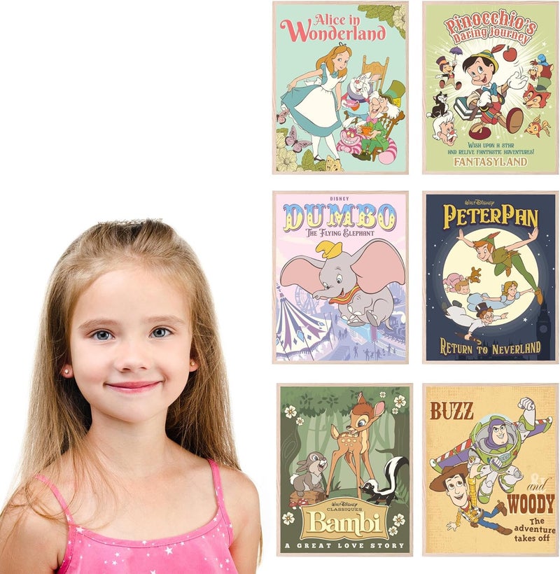 BigWig Prints - ملصقات أفلام ديزني الكلاسيكية، فن جداري للحضانة من ديزني، ديكور جداري لغرفة النوم، ديكور منزلي لغرفة النوم، فن لغرفة الأطفال، مجموعة صور - مجموعة غير مؤطرة من 6 قطع (8×10 بوصة) - Image 5