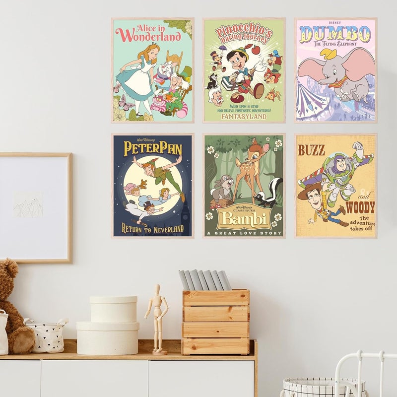 BigWig Prints - ملصقات أفلام ديزني الكلاسيكية، فن جداري للحضانة من ديزني، ديكور جداري لغرفة النوم، ديكور منزلي لغرفة النوم، فن لغرفة الأطفال، مجموعة صور - مجموعة غير مؤطرة من 6 قطع (8×10 بوصة) - Image 3