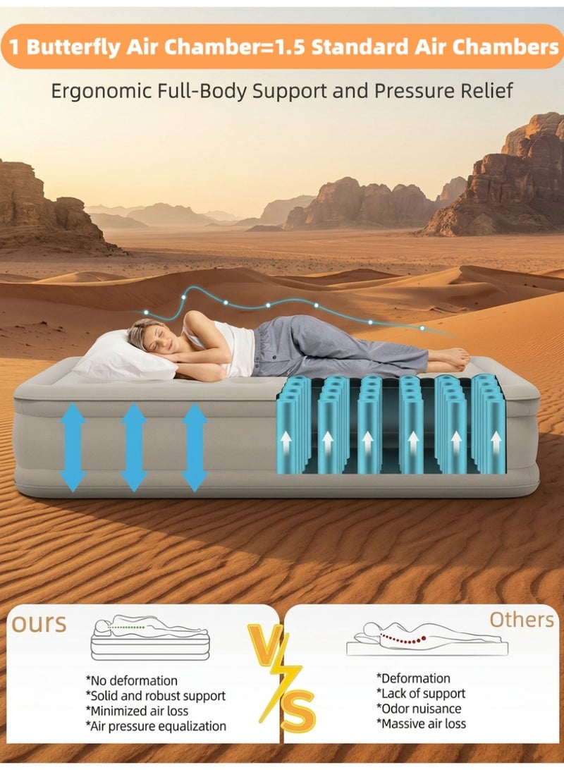 يو إل اتش واي سي سرير هوائي ذاتي النفخ مقاس كينج (King Size) من ULHYC مع مضخة كهربائية مدمجة، نفخ/تفريغ سريع في 6 دقائق – مرتبة تخييم محمولة مع 3 وسائد هوائية قابلة للنفخ، طقم إصلاح وحقيبة حمل للمنزل، الضيوف، كشتات البر والسفر، سعة 990 رطلاً (450 كجم) - Image 4