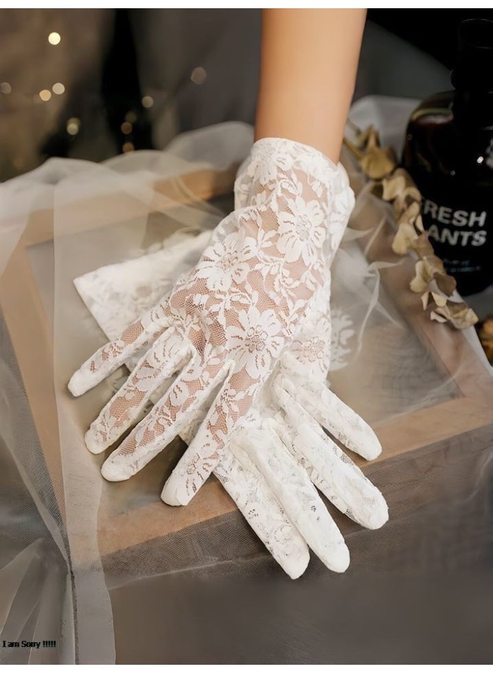 Elegant White Lace Gloves for Women, Wedding, Engagement & Events
