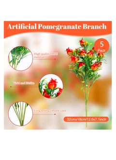 KASTWAVE 5Pcs Orange Pomegranate Decor Artificial Pomegranate Branches Autumn Decor Simulation Pomegranate for Kitchen Table Centerpieces Table Party Farmhouse Garden Indoor Props(12.6 x 7.1in)  - Image 3