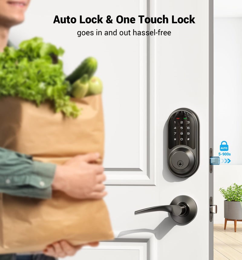 Veise RZ06B Smart Locks for Front Door, 2 Lever Handle Set, Keyless Entry Deadbolt, App Control, Electronic Digital Touchscreen Keypad, Auto Lock, IP54 Waterproof, Easy Installation, Matte Black - Image 3
