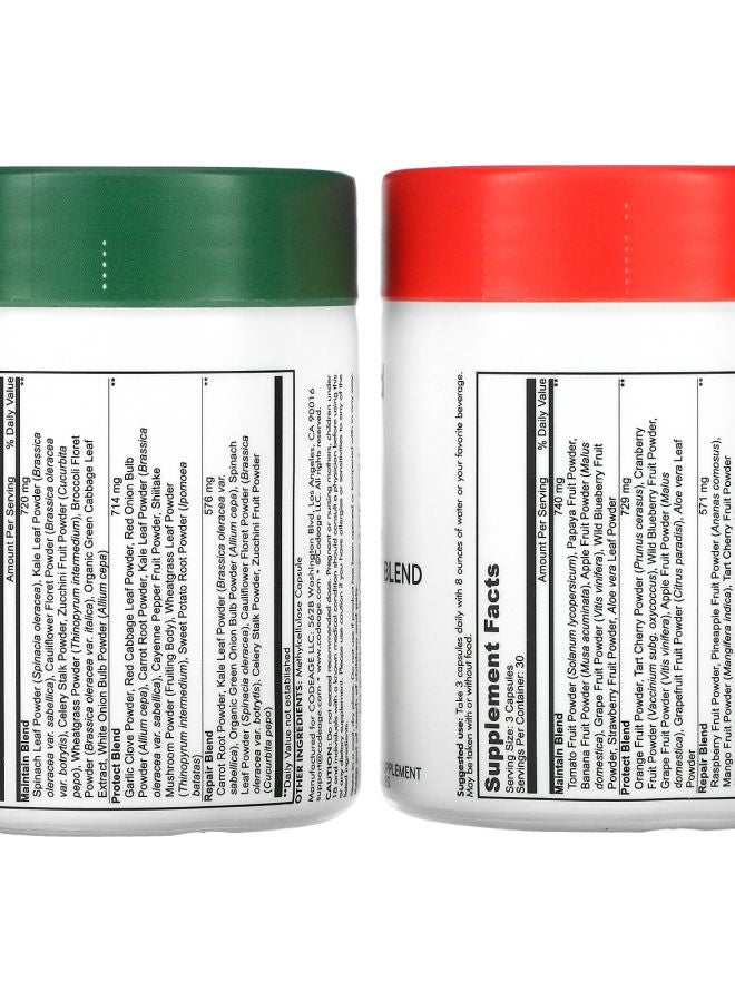 Codeage Easy Veggies Daily Veggie Blend / Fast Fruits Daily Fruit Blend 2 Bottles 90 Capsules Each - Image 2