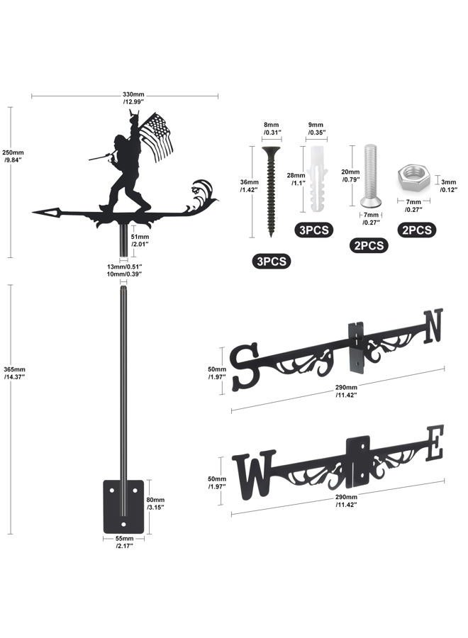 VZVXCC Metal Bigfoot Weathervanes, Black Metal Wind Direction Garden Decoration for Garden Farmhouse Chicken Coop Shed Outdoor Wind Measuring Tool Wind Direction Indicator - Image 3