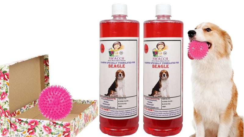 swacch Shampoo | Puppy Safe Shampoo | PH Balanced | Ditch to Itch for Beagle Dog Shampoo 2 Litre (Strawberry) + Spike Ball Chew Toy Combo Pack - Image 1