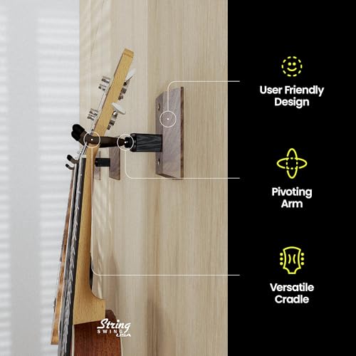String Swing Ukulele Wall Mount Stand for Mandolin Uke Concert Pineapple Soprano Tenor and Baritone Compatible Case Alternative Kit for Home or Studio – Black Walnut Hardwood (2 Pack) - Image 4