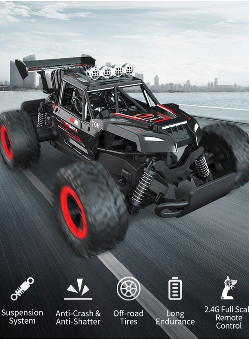 Harvestoy 1:14 Scale Remote Control Car High Speed Toy Car, All Terrain RC Truck with Headlights, Off Road Electric Racing Car Toys for Boys Girls Kids - Image 2