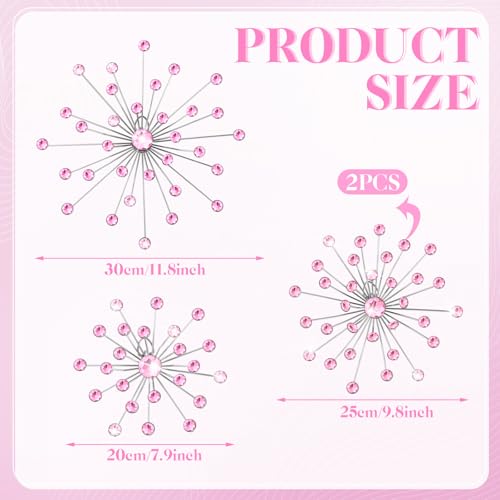 Funnymoom 4 Pcs Pink Starburst Wall Decor Metal Bling Wall Art Pink Crystal Sparkling Rhinestones Bling Decorative Hanging Diamond for Living Room Bedroom Home Office - Image 3