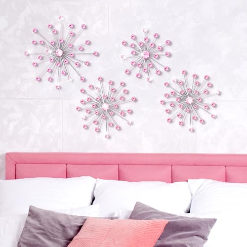 Funnymoom 4 Pcs Pink Starburst Wall Decor Metal Bling Wall Art Pink Crystal Sparkling Rhinestones Bling Decorative Hanging Diamond for Living Room Bedroom Home Office - Image 5