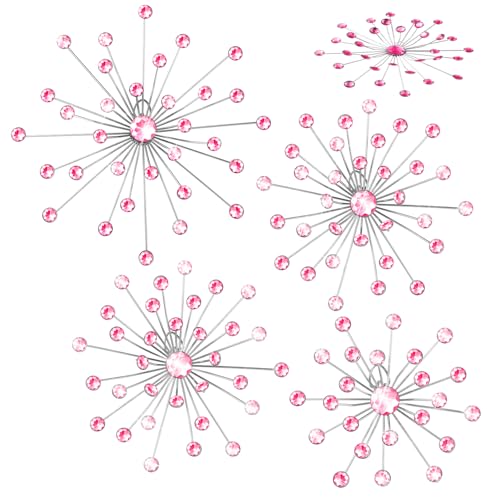 Funnymoom 4 Pcs Pink Starburst Wall Decor Metal Bling Wall Art Pink Crystal Sparkling Rhinestones Bling Decorative Hanging Diamond for Living Room Bedroom Home Office - Image 2