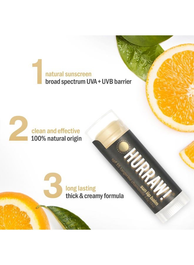Hurraw! Sun Lip Balm (Zinc Oxide Protection, Broad Spectrum SPF 15, Tangerine, Chamomile), 3 Pack: Organic, Certified Vegan, Gluten Free. Non-GMO, All-Natural. Bee, Shea, Soy & Palm Free. Made in USA - Image 3