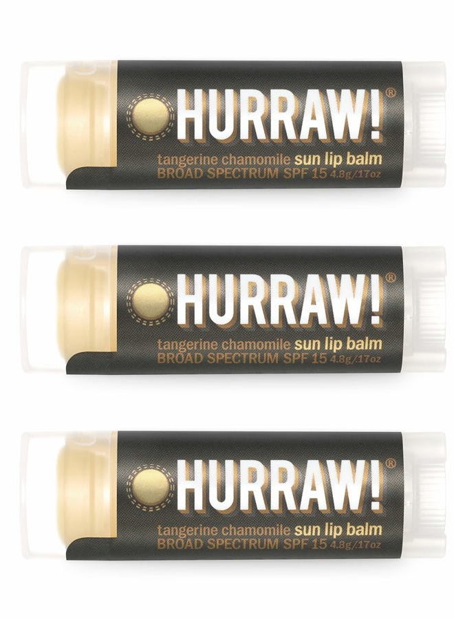 Hurraw! Sun Lip Balm (Zinc Oxide Protection, Broad Spectrum SPF 15, Tangerine, Chamomile), 3 Pack: Organic, Certified Vegan, Gluten Free. Non-GMO, All-Natural. Bee, Shea, Soy & Palm Free. Made in USA - Image 1