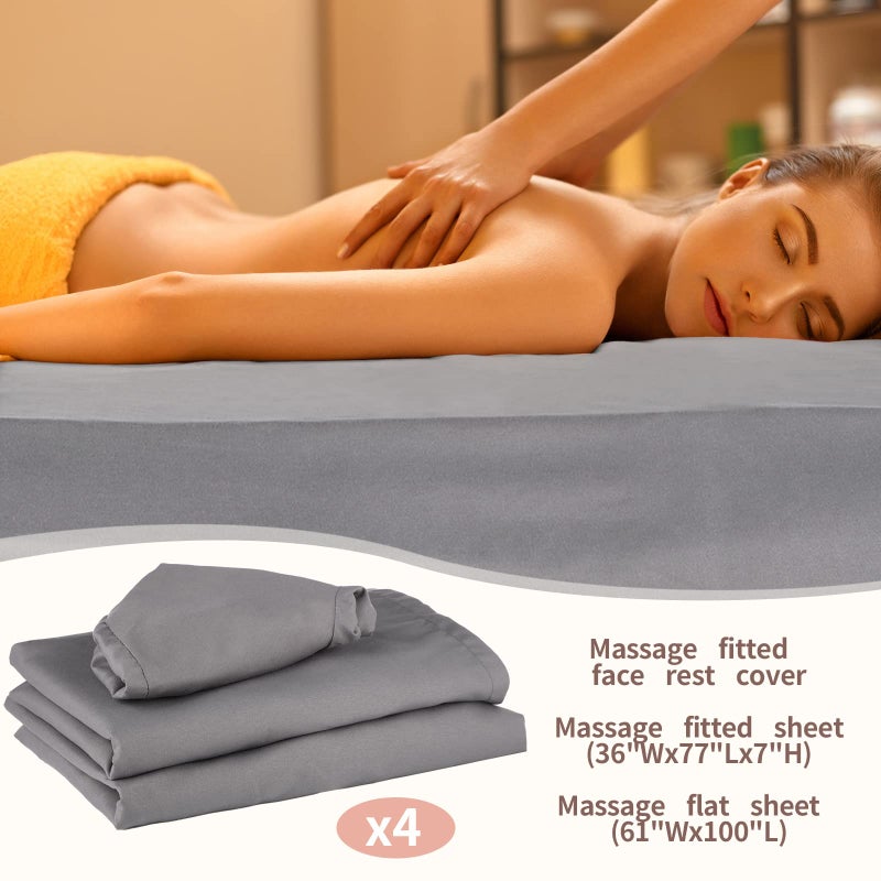 Oudain 4 Sets Soft Microfiber Massage Table Sheets Set Bulk 3 Piece Set Includes Massage Flat Sheet and Fitted Sheet and Massage Face Rest Cover(Cool Grey) - Image 2