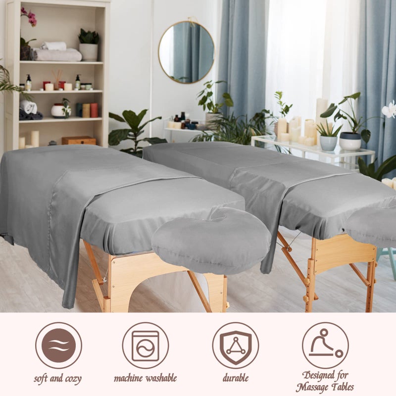 Oudain 4 Sets Soft Microfiber Massage Table Sheets Set Bulk 3 Piece Set Includes Massage Flat Sheet and Fitted Sheet and Massage Face Rest Cover(Cool Grey) - Image 4