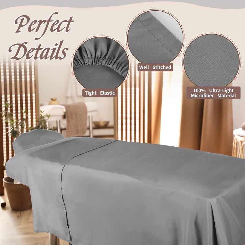 Oudain 4 Sets Soft Microfiber Massage Table Sheets Set Bulk 3 Piece Set Includes Massage Flat Sheet and Fitted Sheet and Massage Face Rest Cover(Cool Grey) - Image 5