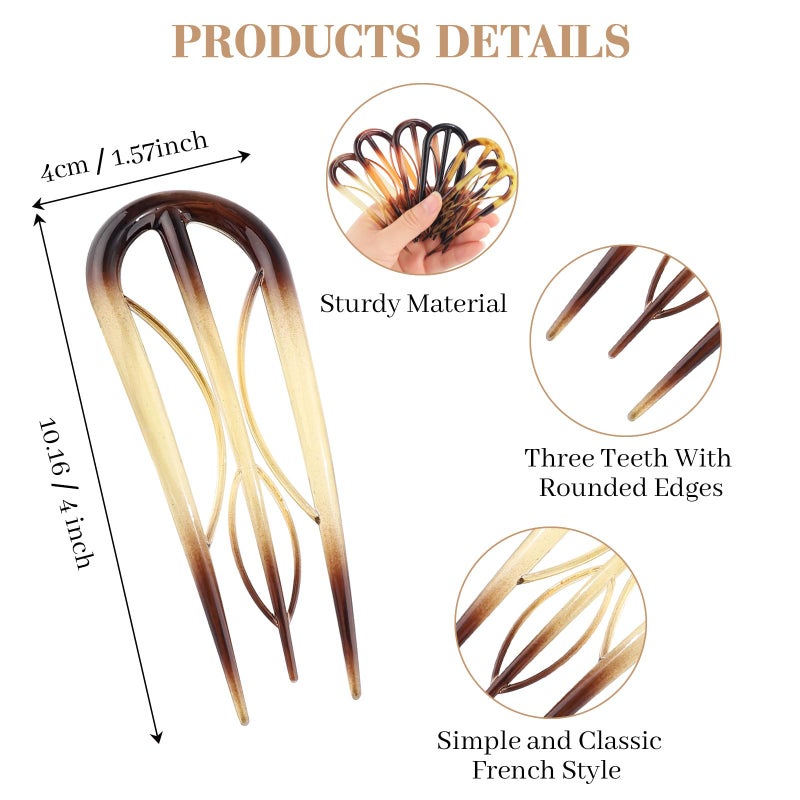 CHLINS 6 PCS French Hair Pins for Women - Large U-Shaped Hair Forks with Internal Teeth, Strong Hold for Thick & Thin Hair, Effortless French Twists, Updos, Buns & Chignons, Hairstyle Accessories - Image 2