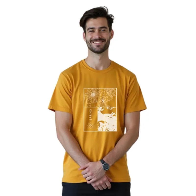 نوبيرو Men's Cotton Regular Fit T-Shirt in Mustard
