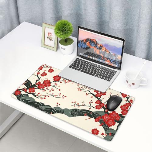 AQQA Japanese Desk Mat, Cherry Blossom Waves Large Gaming Mouse Pad, XL Anime Gaming Keyboard Mat Non-Slip Rubber Base Mousepad Desk Decor for Women Home Office, 31.5”x15.7” - Image 2