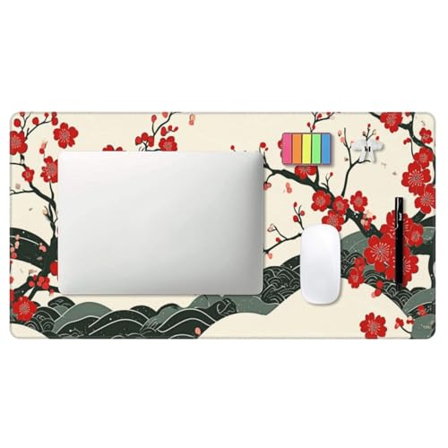AQQA Japanese Desk Mat, Cherry Blossom Waves Large Gaming Mouse Pad, XL Anime Gaming Keyboard Mat Non-Slip Rubber Base Mousepad Desk Decor for Women Home Office, 31.5”x15.7” - Image 5
