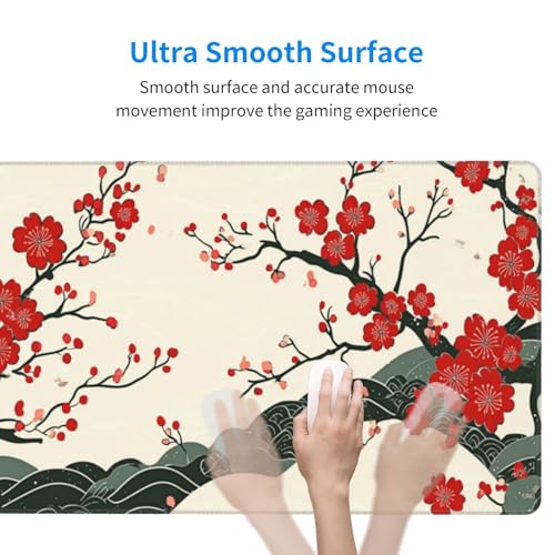 AQQA Japanese Desk Mat, Cherry Blossom Waves Large Gaming Mouse Pad, XL Anime Gaming Keyboard Mat Non-Slip Rubber Base Mousepad Desk Decor for Women Home Office, 31.5”x15.7” - Image 3