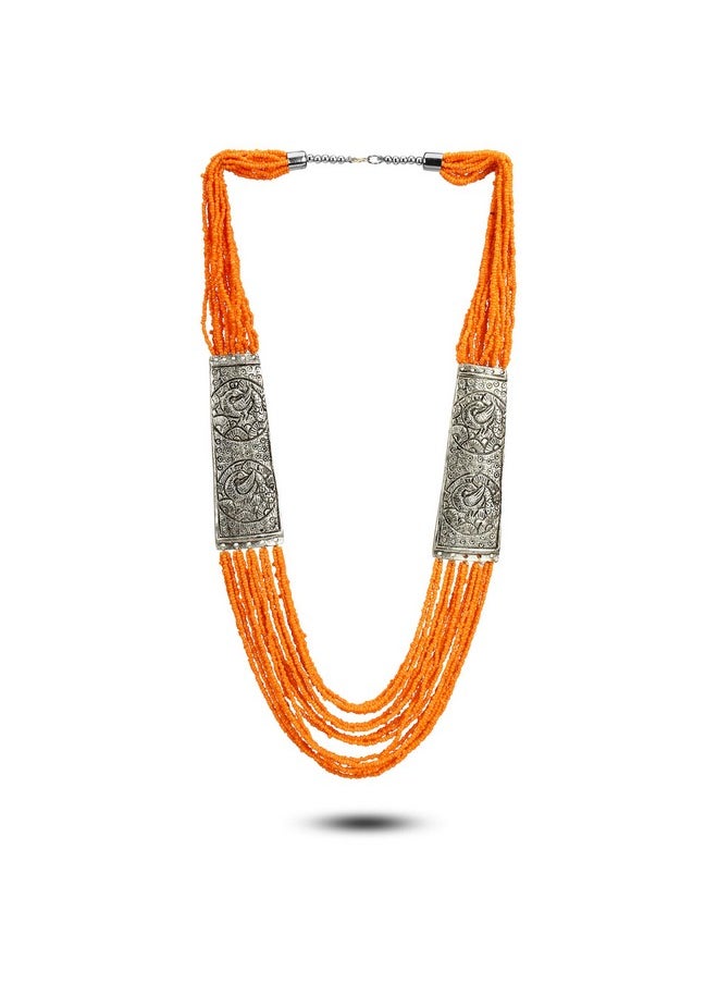 YouBella YouBella Fashion Jewellery Antique German Silver Oxidised Plated Tribal Cotton Thread Jewellery Necklace Earring Set for Women & Girls.(Valentine Gift Special). (Orange)  - Image 1