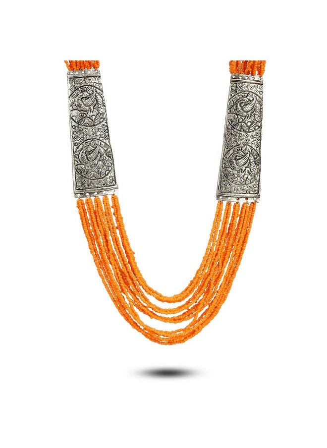 YouBella YouBella Fashion Jewellery Antique German Silver Oxidised Plated Tribal Cotton Thread Jewellery Necklace Earring Set for Women & Girls.(Valentine Gift Special). (Orange)  - Image 2