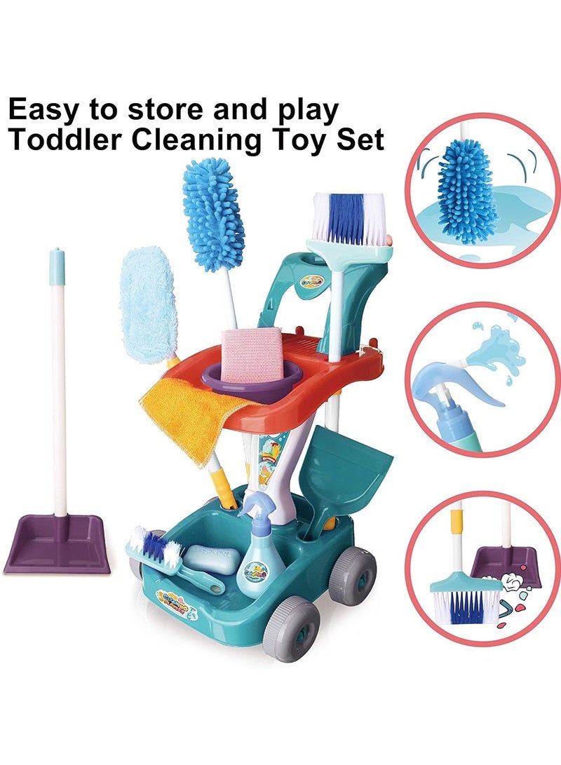 Topyich 22 PCS Kids Cleaning Set, Pretend Play Housekeeping Cart with Broom, Mop, Spray Bottle and More, Cleaning Supplies Toys for Baby Toddlers 1-3 Years Old - Image 3