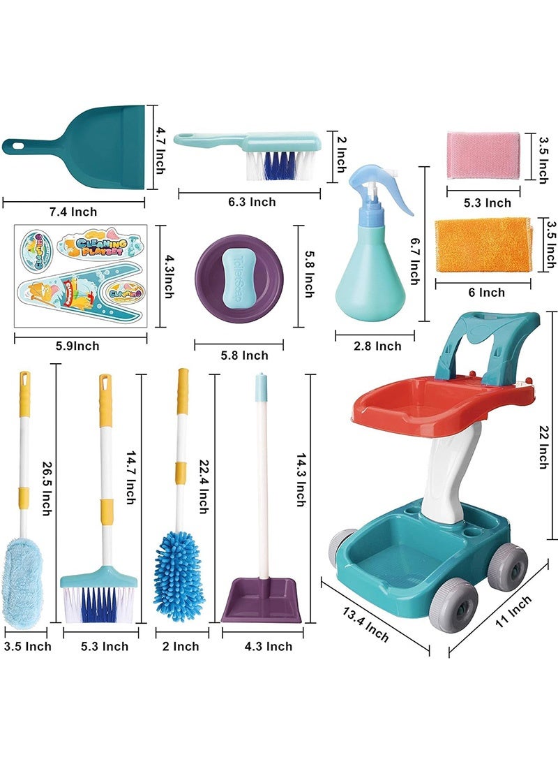 Topyich 22 PCS Kids Cleaning Set, Pretend Play Housekeeping Cart with Broom, Mop, Spray Bottle and More, Cleaning Supplies Toys for Baby Toddlers 1-3 Years Old - Image 2