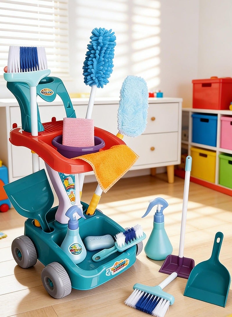 Topyich 22 PCS Kids Cleaning Set, Pretend Play Housekeeping Cart with Broom, Mop, Spray Bottle and More, Cleaning Supplies Toys for Baby Toddlers 1-3 Years Old - Image 1