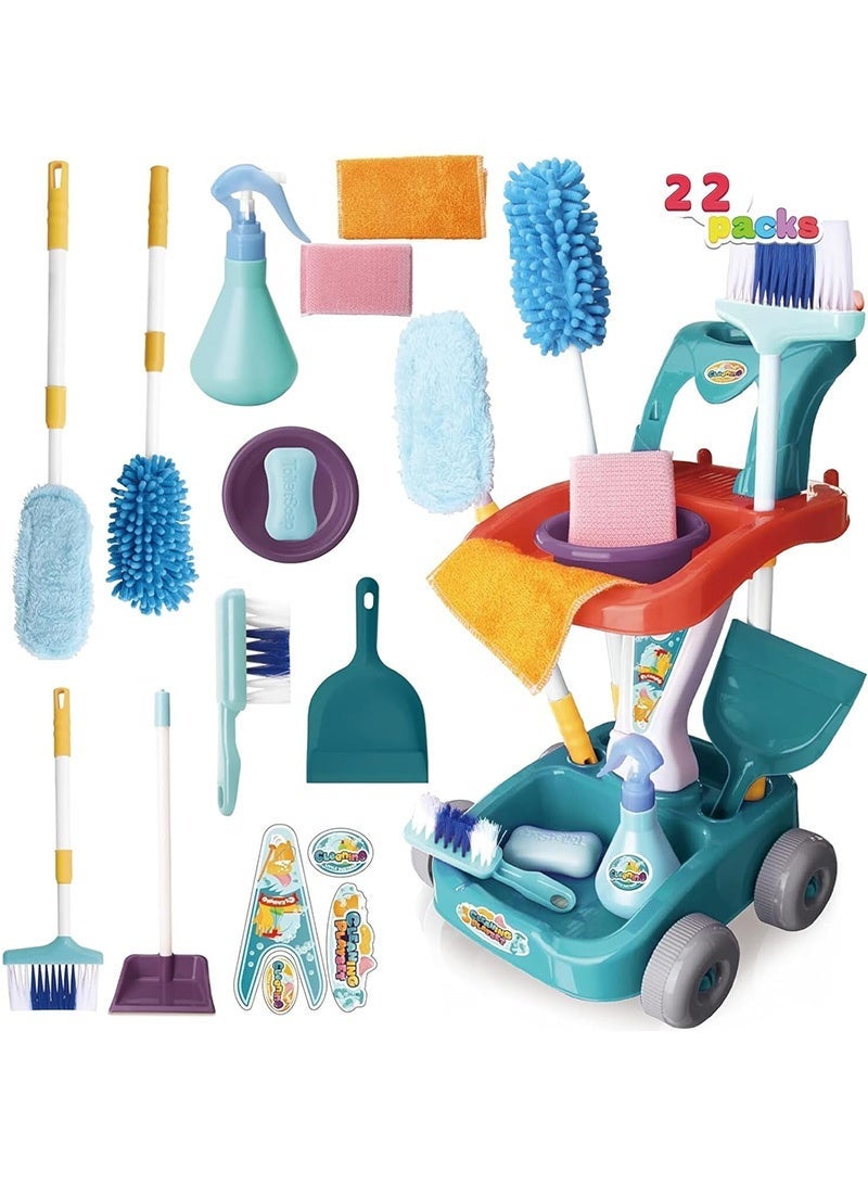 Topyich 22 PCS Kids Cleaning Set, Pretend Play Housekeeping Cart with Broom, Mop, Spray Bottle and More, Cleaning Supplies Toys for Baby Toddlers 3+ Years Old - Image 1