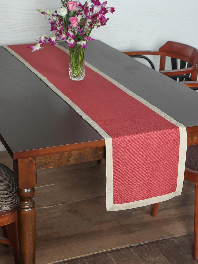 Zeba World Textured Table Runner with Flange Border | Red and Gold | 4 Seater / 6 Seater Table Runner Cloth, Table Runner for Living Room, Dining Table Runner- 30 cms x 210 cms; 12 inches x 84 inches. - Image 1
