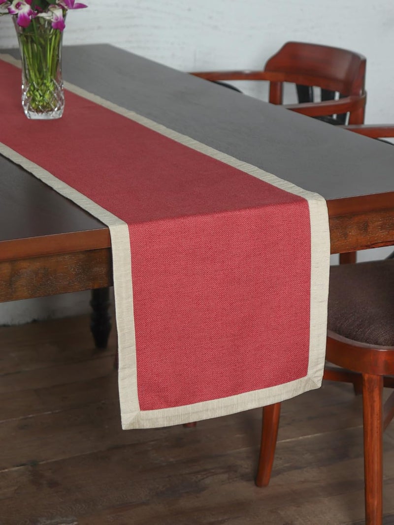Zeba World Textured Table Runner with Flange Border | Red and Gold | 4 Seater / 6 Seater Table Runner Cloth, Table Runner for Living Room, Dining Table Runner- 30 cms x 210 cms; 12 inches x 84 inches. - Image 2