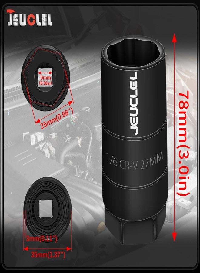 JEUCLEL مقبس مفتاح مستشعر ضغط الزيت من JEUCLEL، مقاس خاص 1-1/16 بوصة، محرك 3/8 بوصة أو مفتاح سداسي 1 1/8 بوصة لإزالة وتركيب وحدة إرسال الزيت بسرعة، مفتاح إزالة عالمي (أسود) - Image 5
