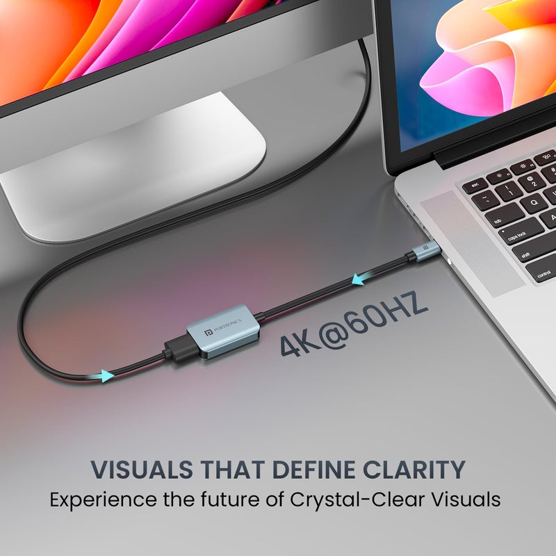 Portronics Mport X Type-C to HDMI Adapter with 4K @ 60 Hz Ultra HD Resolution, USB-C Dock Plug, Aluminium Alloy Body, from Laptop, Mac, Smartphone, Tablet to Monitor, TV, Projector (Grey) - Image 2