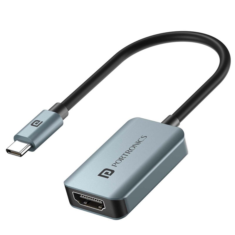 Portronics Mport X Type-C to HDMI Adapter with 4K @ 60 Hz Ultra HD Resolution, USB-C Dock Plug, Aluminium Alloy Body, from Laptop, Mac, Smartphone, Tablet to Monitor, TV, Projector (Grey) - Image 1