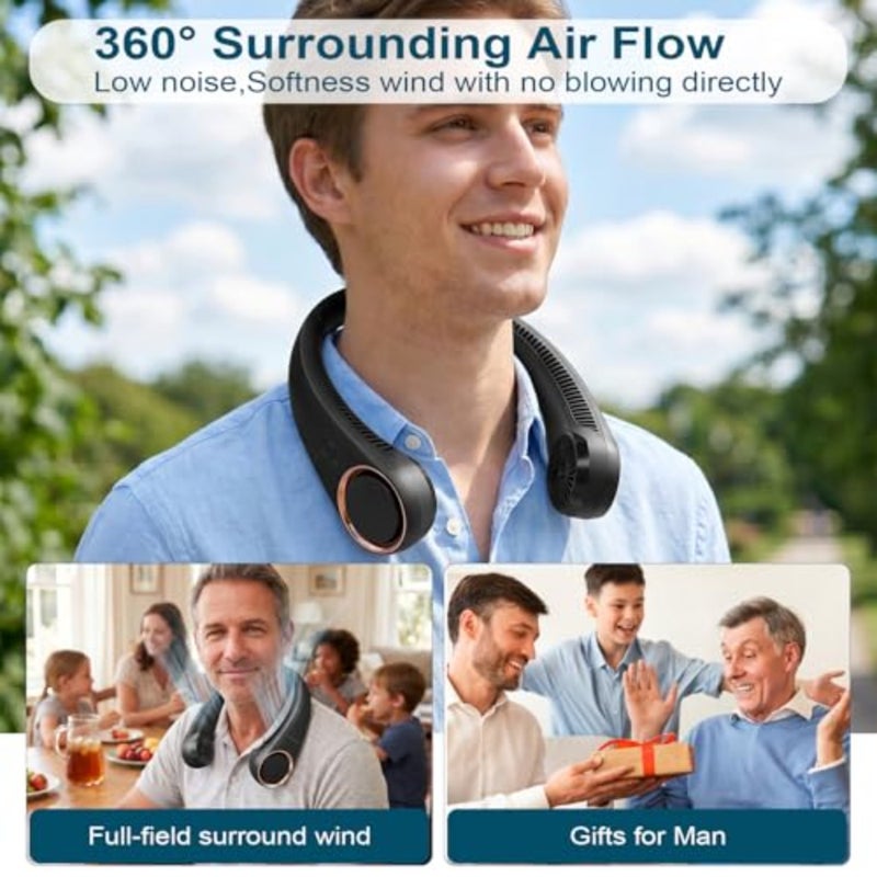 Neck Fan: Portable Personal Neck Cooling Rechargeable Bladeless Fan - Hands Free 3 Speed 4000 mAh Battery USB Operated Wearable Headphone Design - Gift for Men Women Outdoor - Image 2