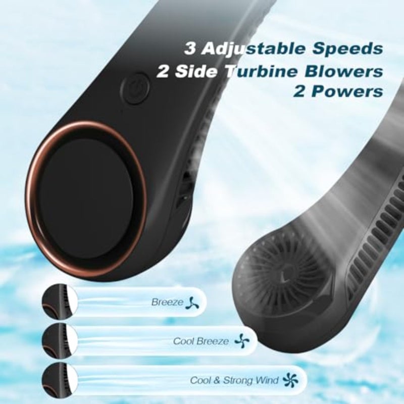 Neck Fan: Portable Personal Neck Cooling Rechargeable Bladeless Fan - Hands Free 3 Speed 4000 mAh Battery USB Operated Wearable Headphone Design - Gift for Men Women Outdoor - Image 3
