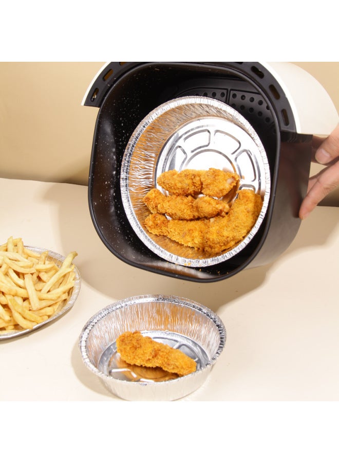 Special Paper For Air Fryer Thickened Round Deep Aluminum Baking Tray Tin Paper Tray Baking Aluminum Foil Paper For Household Use In Bulk Without Lid-Color:Silver White-Specifications: 7-inch Deep Aluminum Foil Plate 1 In Bulk - Image 4